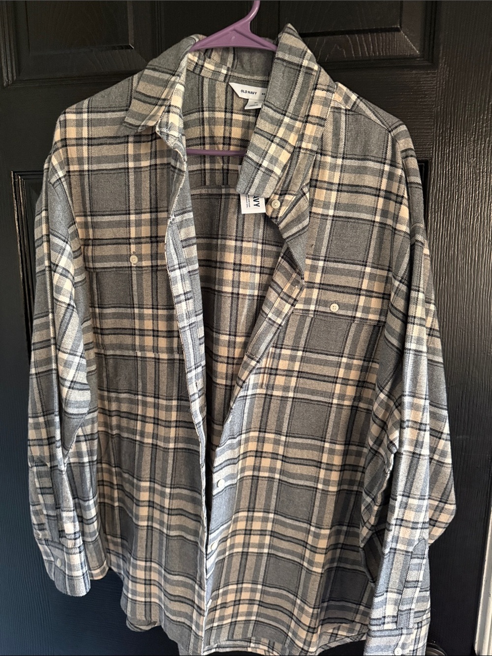 Old Navy Plaid Flannel Shirt Jacket - Gray & Cream